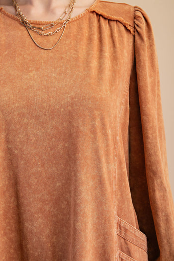 GiGio Mineral Washed Cotton Dress in Caramel