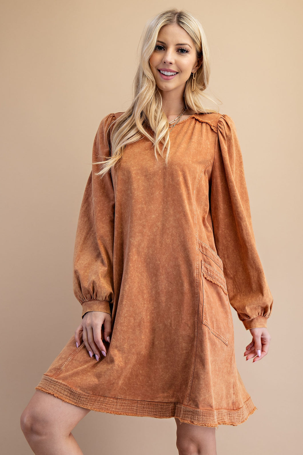 GiGio Mineral Washed Cotton Dress in Caramel