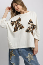 Load image into Gallery viewer, BlueVelvet OVERSIZED Leopard Bow Patched Top in White

