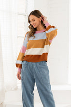 Load image into Gallery viewer, Sew in Love Color Block Striped Sweater in Camel/Mauve
