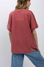 Load image into Gallery viewer, BlueVelvet Eyelet Lace Bow Patched Top in Magenta
