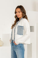 Sew in Love Quilted Jacket with Denim Accents in Off White/Denim