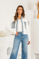 Sew in Love Quilted Jacket with Denim Accents in Off White/Denim