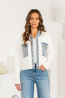 Sew in Love Quilted Jacket with Denim Accents in Off White/Denim