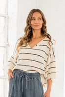 Sew in Love Textured Knit Striped Sweater in Cream/Black