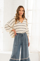 Sew in Love Textured Knit Striped Sweater in Cream/Black