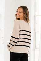 Sew in Love Knit Sweater with Contrasting Stripes in Oatmeal Black