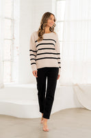 Sew in Love Knit Sweater with Contrasting Stripes in Oatmeal Black