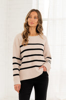 Sew in Love Knit Sweater with Contrasting Stripes in Oatmeal Black