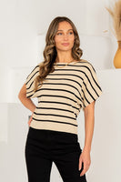 Sew in Love Contrasting Color Striped Knit Top in Taupe/Black