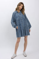 BlueVelvet Button Up Chambray Tunic Dress in Denim