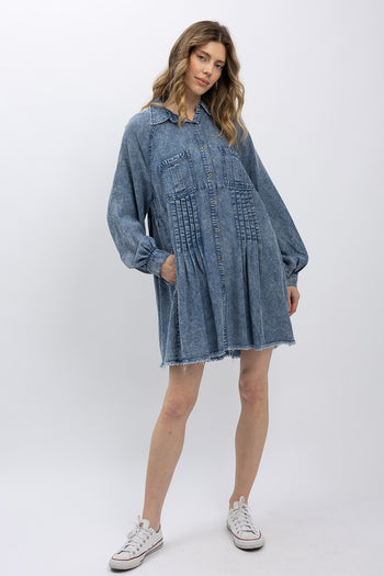 BlueVelvet Button Up Chambray Tunic Dress in Denim