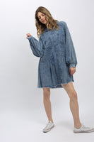 BlueVelvet Button Up Chambray Tunic Dress in Denim