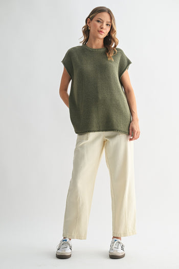 Wishlist Solid Color Knit Sleeveless Sweater in Olive
