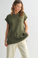 Wishlist Solid Color Knit Sleeveless Sweater in Olive