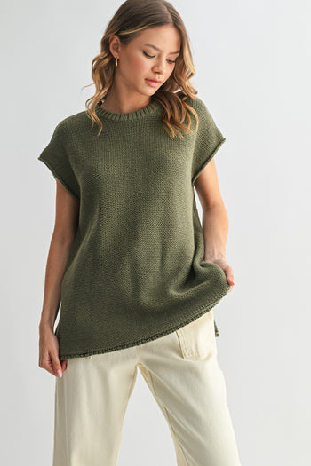 Wishlist Solid Color Knit Sleeveless Sweater in Olive