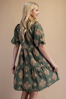 GiGio Puff Print Mini Dress in Olive Mix