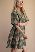 Load image into Gallery viewer, GiGio Puff Print Mini Dress in Olive Mix
