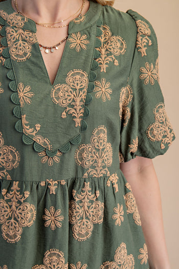 GiGio Puff Print Mini Dress in Olive Mix