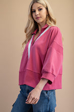 Load image into Gallery viewer, GiGio OVERSIZED Terry Knit Top with Contrasting Stripe in Rose Gold

