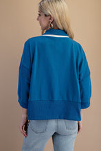 Load image into Gallery viewer, GiGio OVERSIZED Terry Knit Top with Contrasting Stripe in Steel Blue

