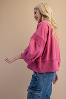GiGio OVERSIZED Terry Knit Top with Contrasting Stripe in Rose Gold