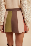 AnnieWear Vertical Color Block Sweater Knit Mini Skirt in Mocha Combo