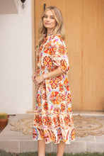 Load image into Gallery viewer, VOY Boarder Print Midi Dress in Orange
