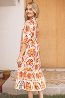 VOY Boarder Print Midi Dress in Orange