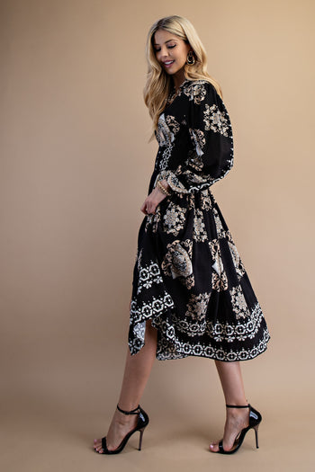 GiGio Tile Print Midi Dress in Black