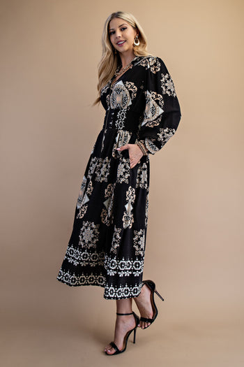 GiGio Tile Print Midi Dress in Black