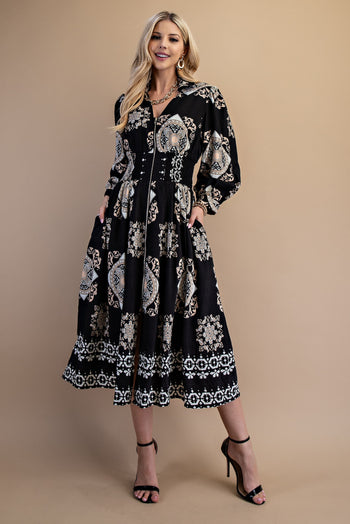 GiGio Tile Print Midi Dress in Black June Adel GiGio Tile Print Midi Dress in Black June Adel
