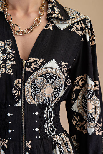 GiGio Tile Print Midi Dress in Black