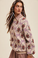 Listicle Jacquard Bow and Flower Pattern Knit Sweater in Taupe