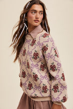 Load image into Gallery viewer, Listicle Jacquard Bow and Flower Pattern Knit Sweater in Taupe
