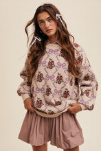 Load image into Gallery viewer, Listicle Jacquard Bow and Flower Pattern Knit Sweater in Taupe
