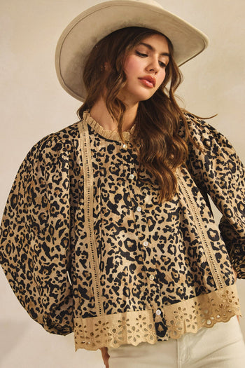 LovLov Leopard Print Top with Lace Details in Leopard