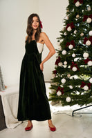 LovLov Solid Color Velvet Overalls in Hunter Green