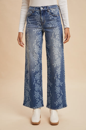 AnnieWear Daisy Print Denim Jeans in Medium Denim
