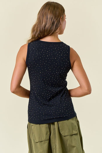 Doe & Rae Rhinestone Ribbed Tank Top in Black