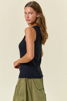 Doe & Rae Rhinestone Ribbed Tank Top in Black