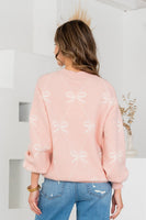 Sew in Love Bow Pattern Knit Sweater in Blush