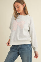 Cloud Ten Sweatshirt with Velvet Bow Patch on Front in Heather Grey