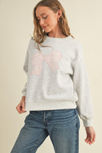 Load image into Gallery viewer, Cloud Ten Sweatshirt with Velvet Bow Patch on Front in Heather Grey
