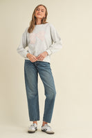 Cloud Ten Sweatshirt with Velvet Bow Patch on Front in Heather Grey