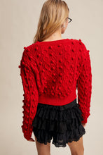Load image into Gallery viewer, Listicle Open Front Cable Knit Cardigan with Contrasting Color Bow Tie Front in Red
