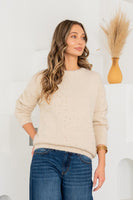 Sew in Love Knit Sweater with Multi Color Sequins and Metallic Thread in Beige