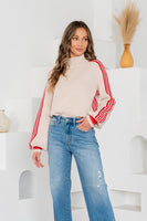 Sew in Love Knit Sweater with Contrasting Stripes in Taupe/Ruby