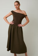 Sunday Edition Contrasting Knit and Woven Midi Dress in Olive