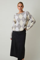 Sunday Edition Knit Argyle Pattern Sweater in White-H.Grey